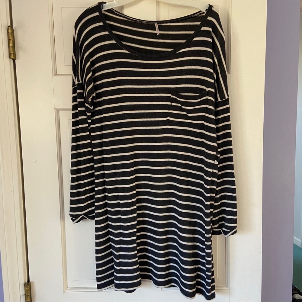 Long sleeve dark blue and white striped dress